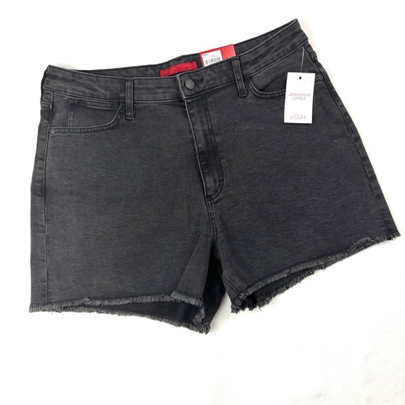 NWTJennifer Lopez High Waisted Flawless Sculpt Charcoal Raw Hem Jean Shorts (14) - Picture 1 of 13